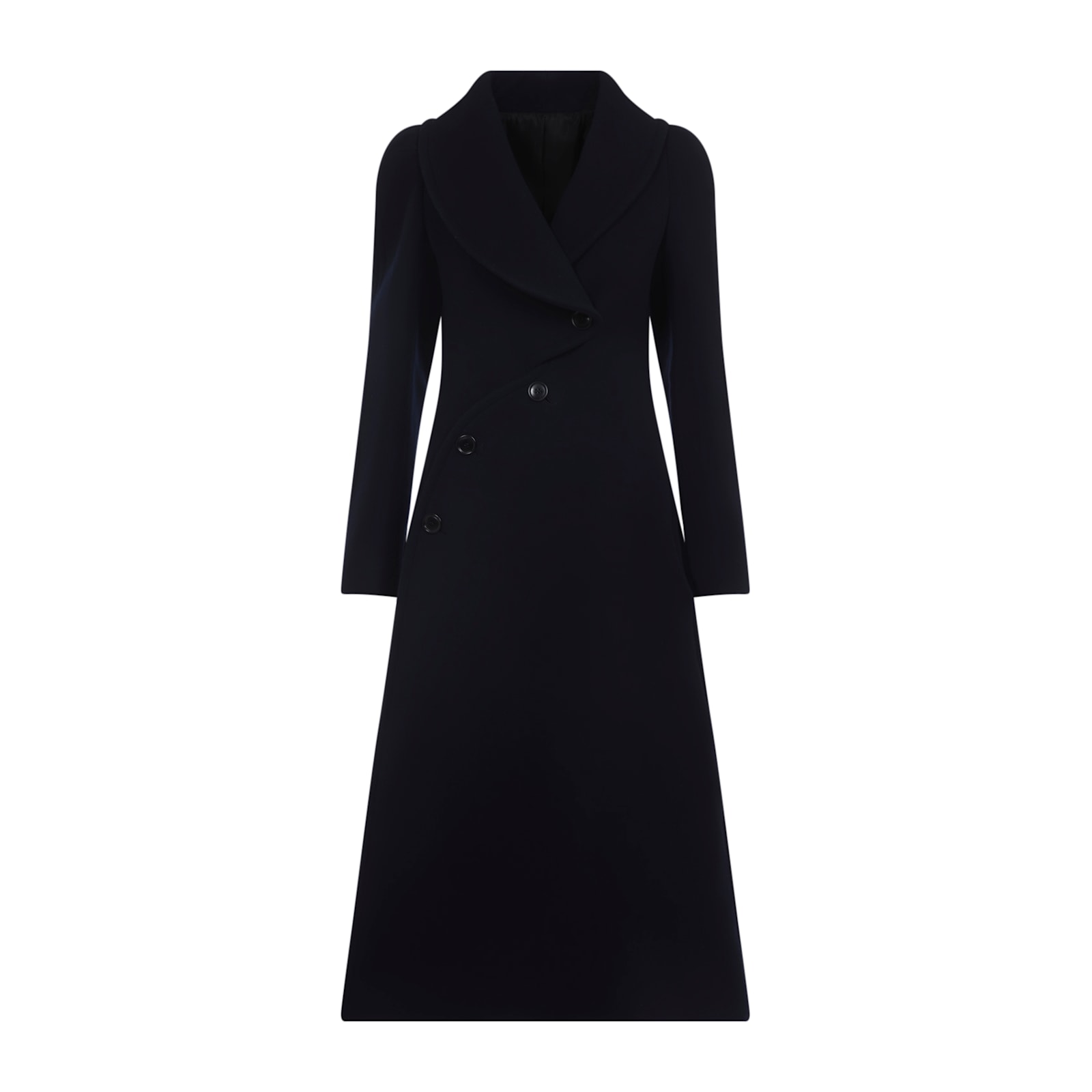 Alaïa Navy Blue Wool Curved Coat In Blue