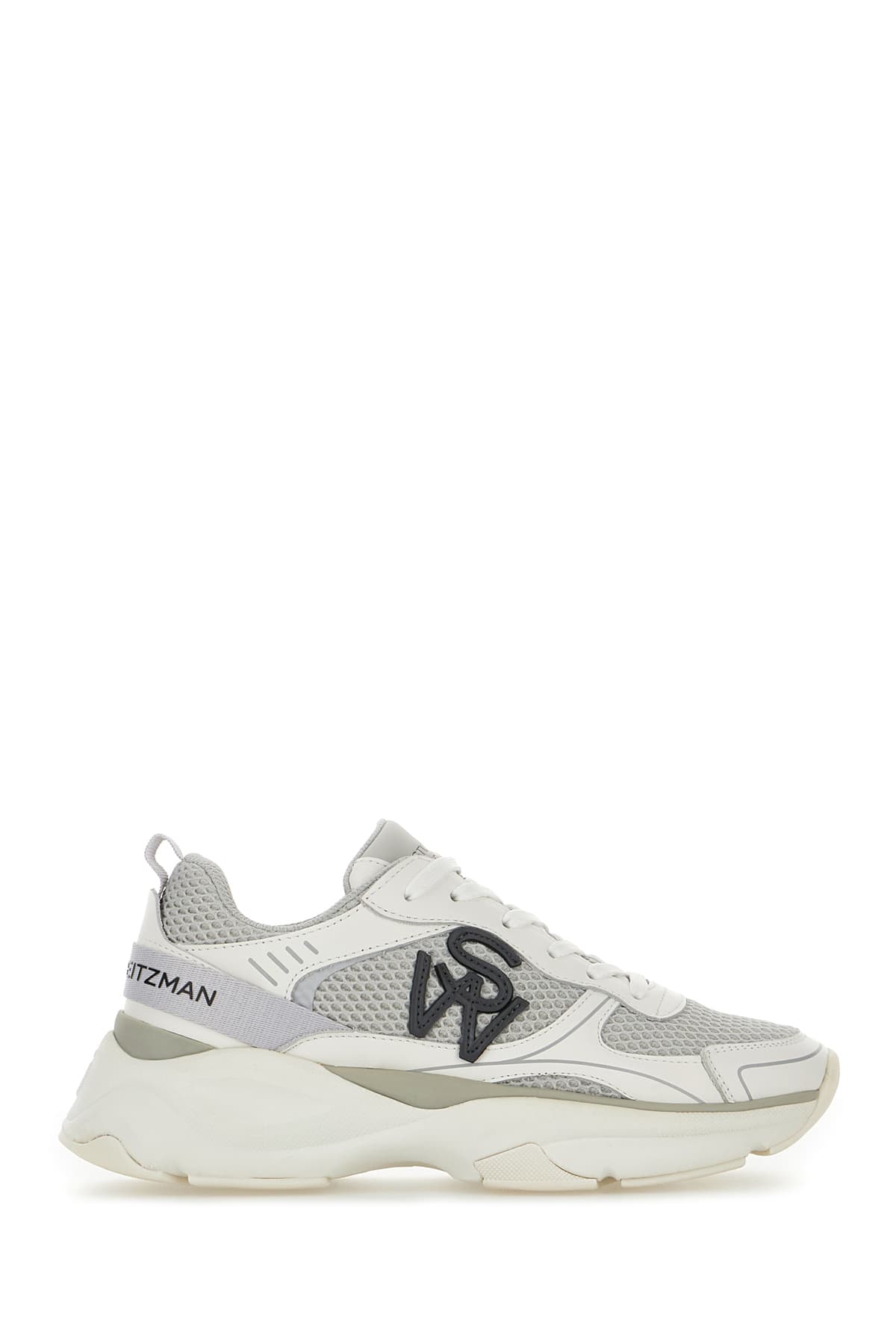 Stuart Weitzman White Leather And Mesh Sneakers In Grey White