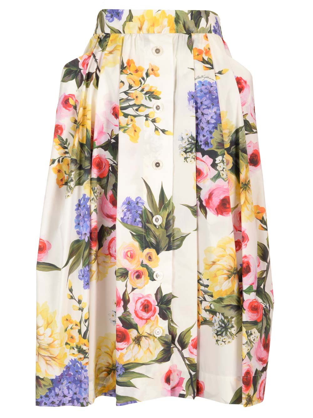 Shop Dolce & Gabbana Garden Print Full Skirt In White
