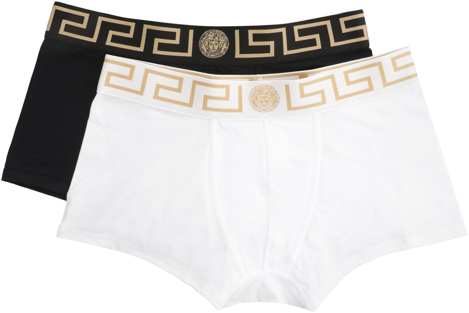 Shop Versace Set Of Two Cotton Boxers With Logoed Elastic Band In Black