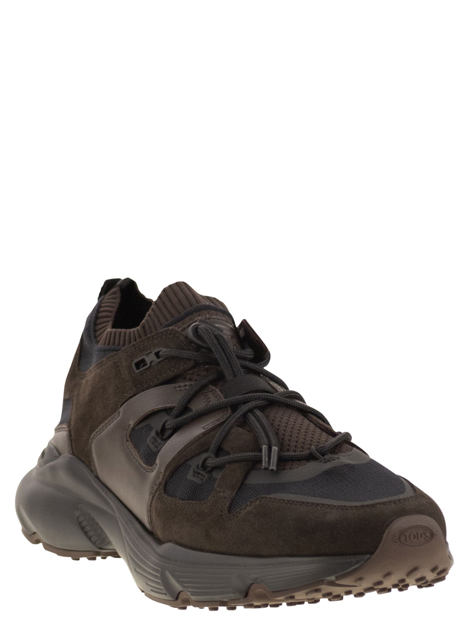 Tod's Leather And Technical Fabric Sneakers In Brown