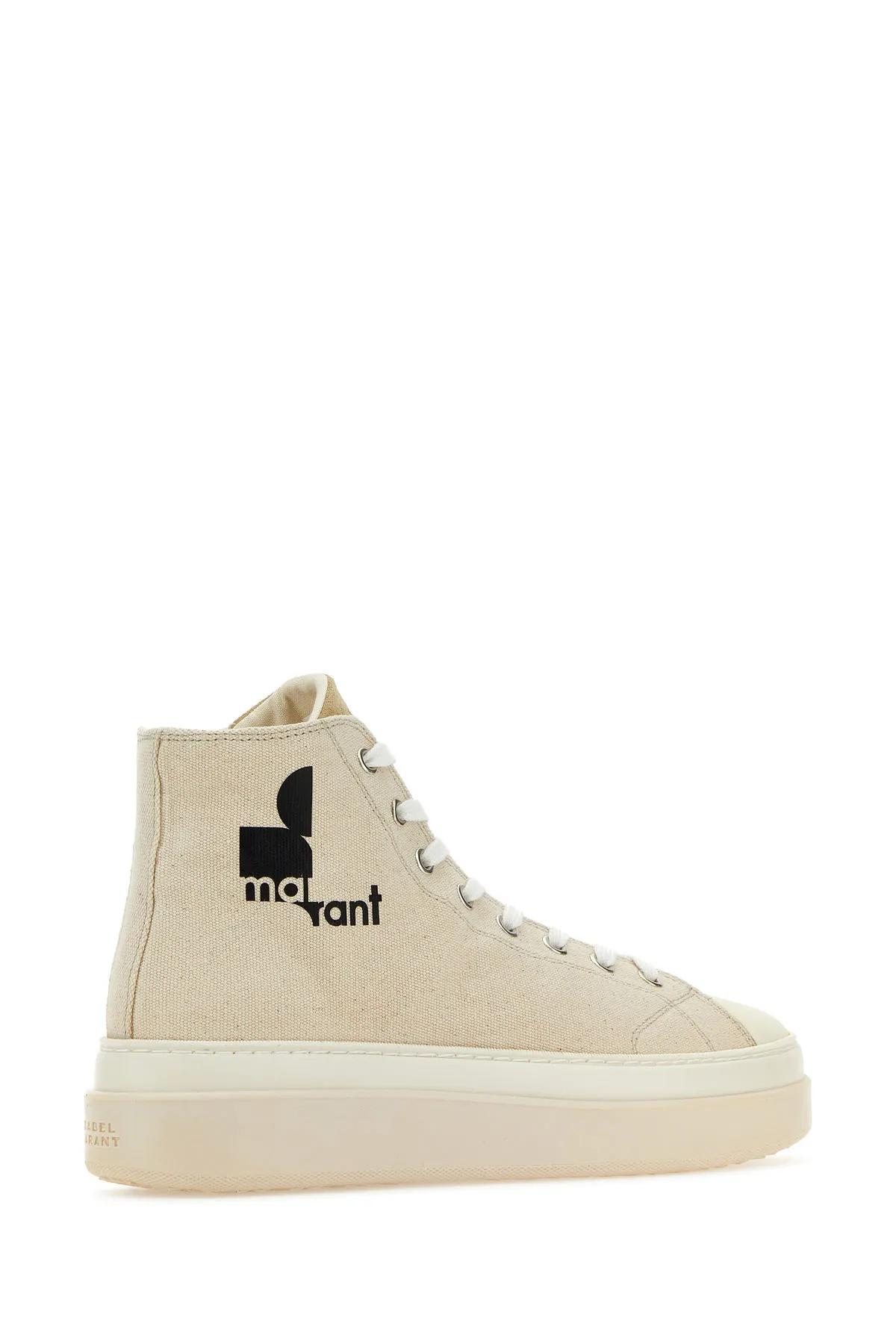 ISABEL MARANT MELANGE IVORY CANVAS AUSTEN HIGH SNEAKERS 