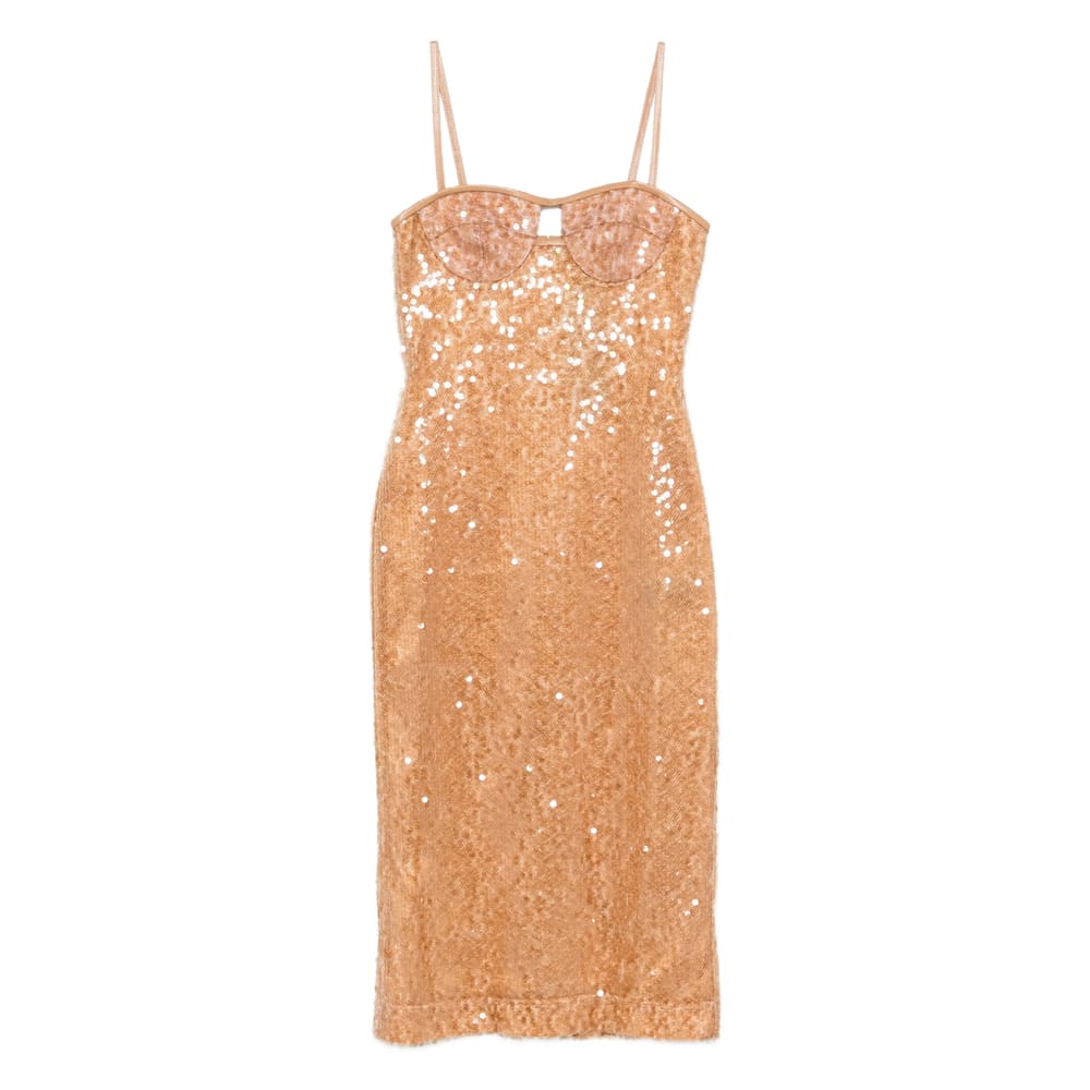 David Koma Stylish Sequin Mini Dress With Cut-out Detail And Shoulder Straps In Brown