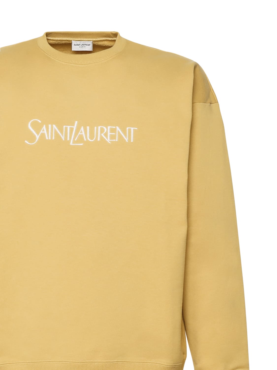 Shop Saint Laurent Logo Cotton Knit In Jaune/naturel