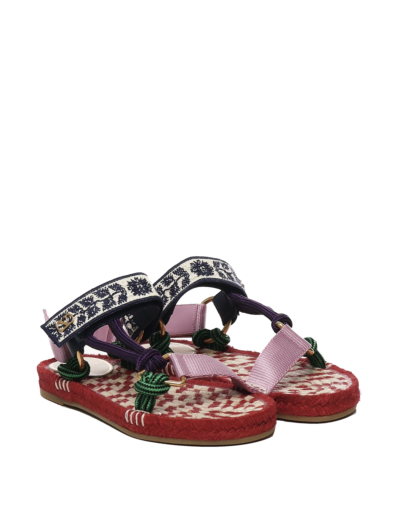 Valentino Embroidered Fabric Lake Powell Sandals In Red
