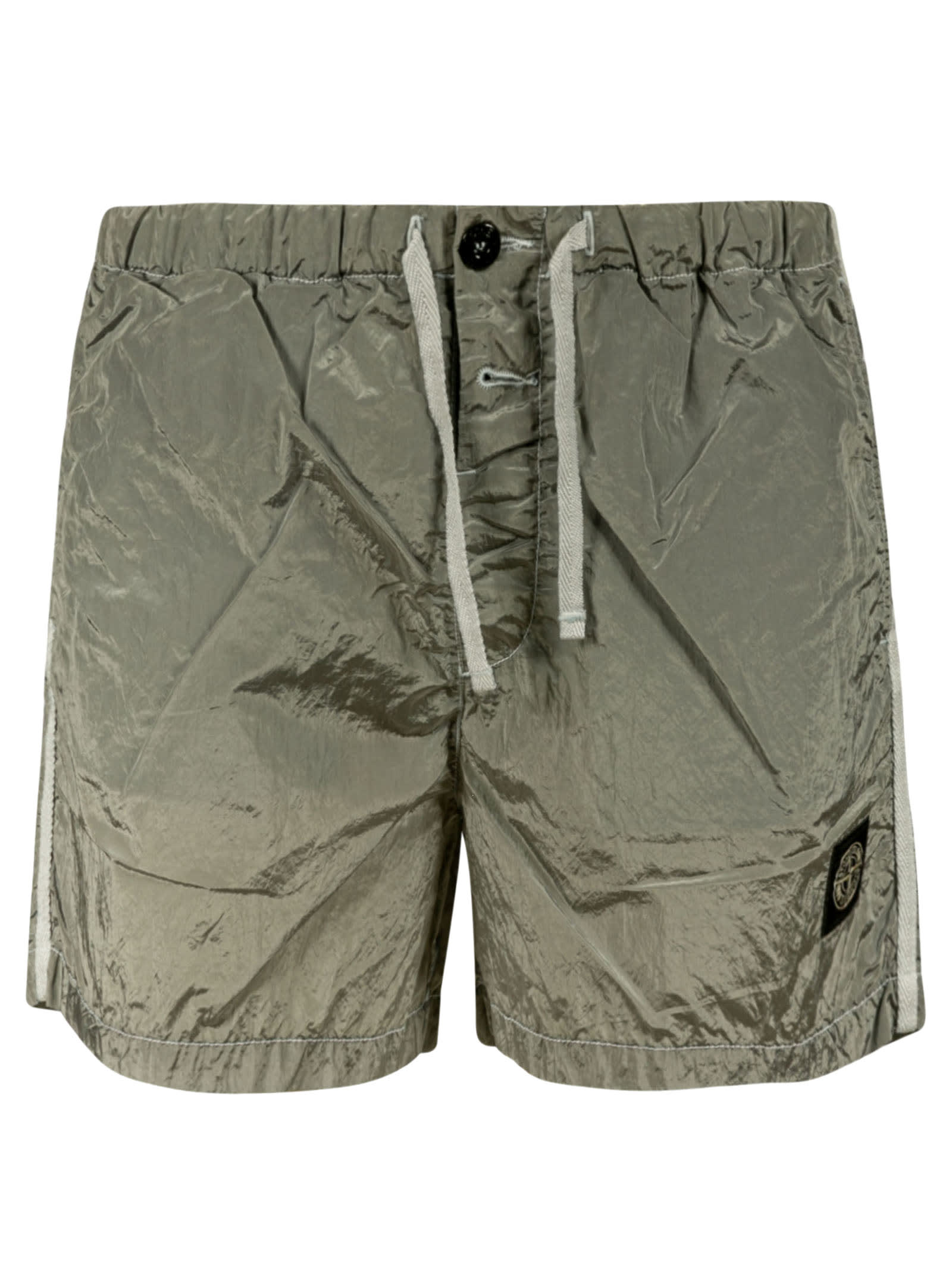Stone Island Logo Patch Drawstring Boxer Shorts In Grey