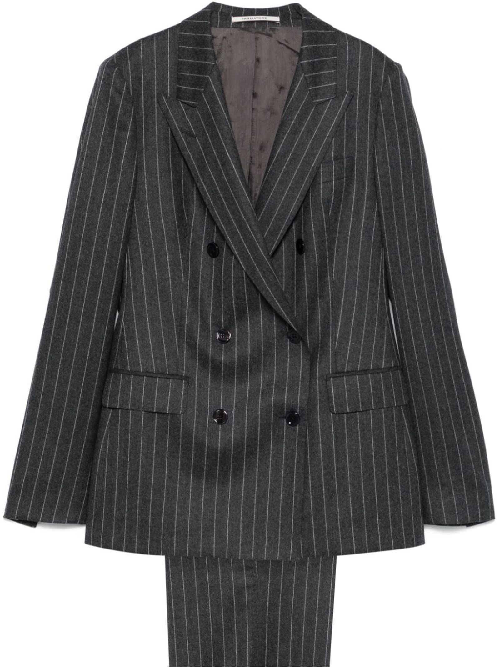 Shop Tagliatore Grey Virgin Wool Pinstriped Suit