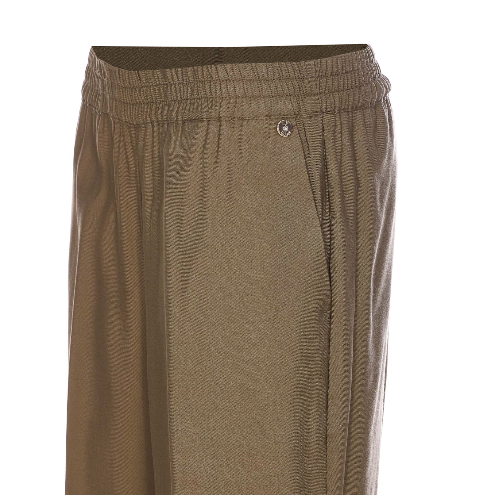 Liu •jo Flared Trousers With Button Detail And Elasticized Waist In Green
