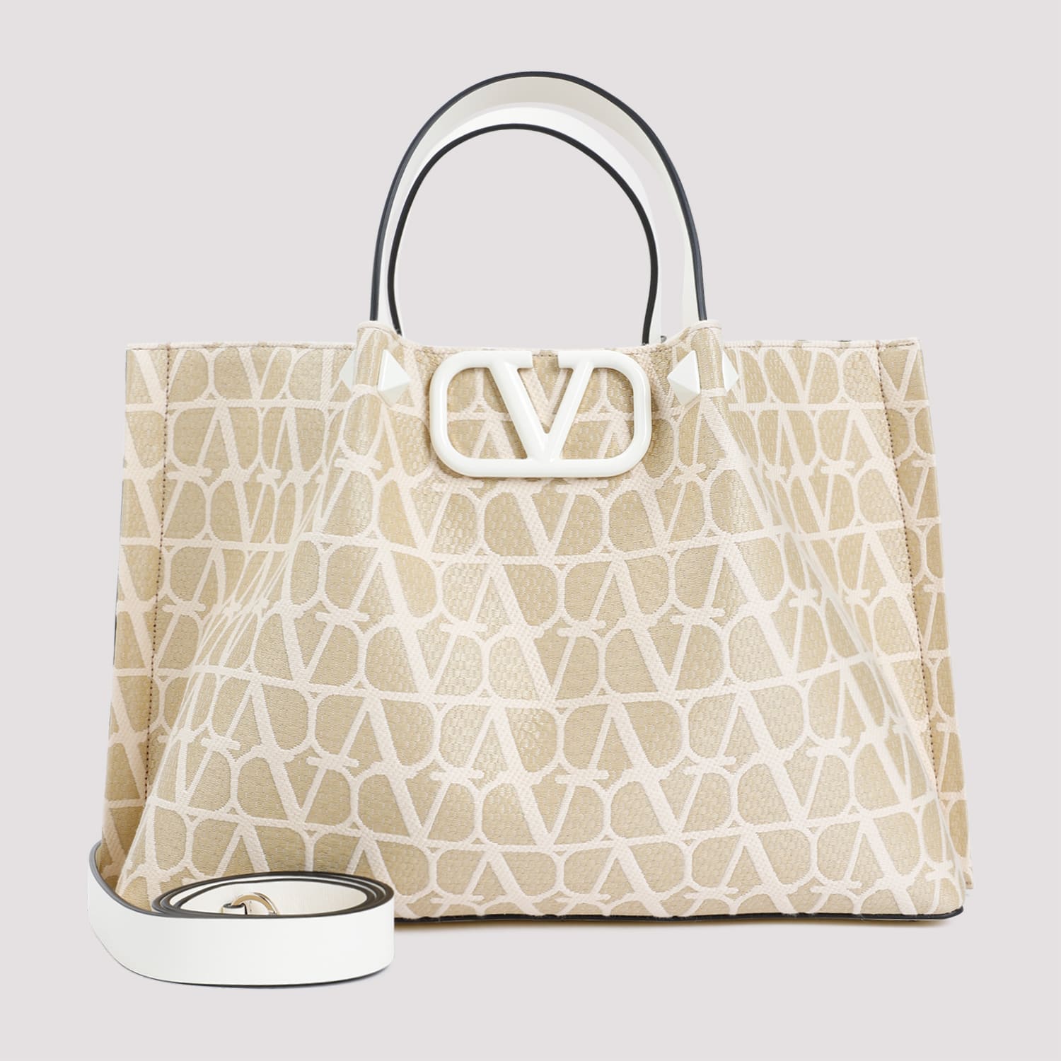 Shop Valentino Vlogo Medium Tote In Naturale Ivory