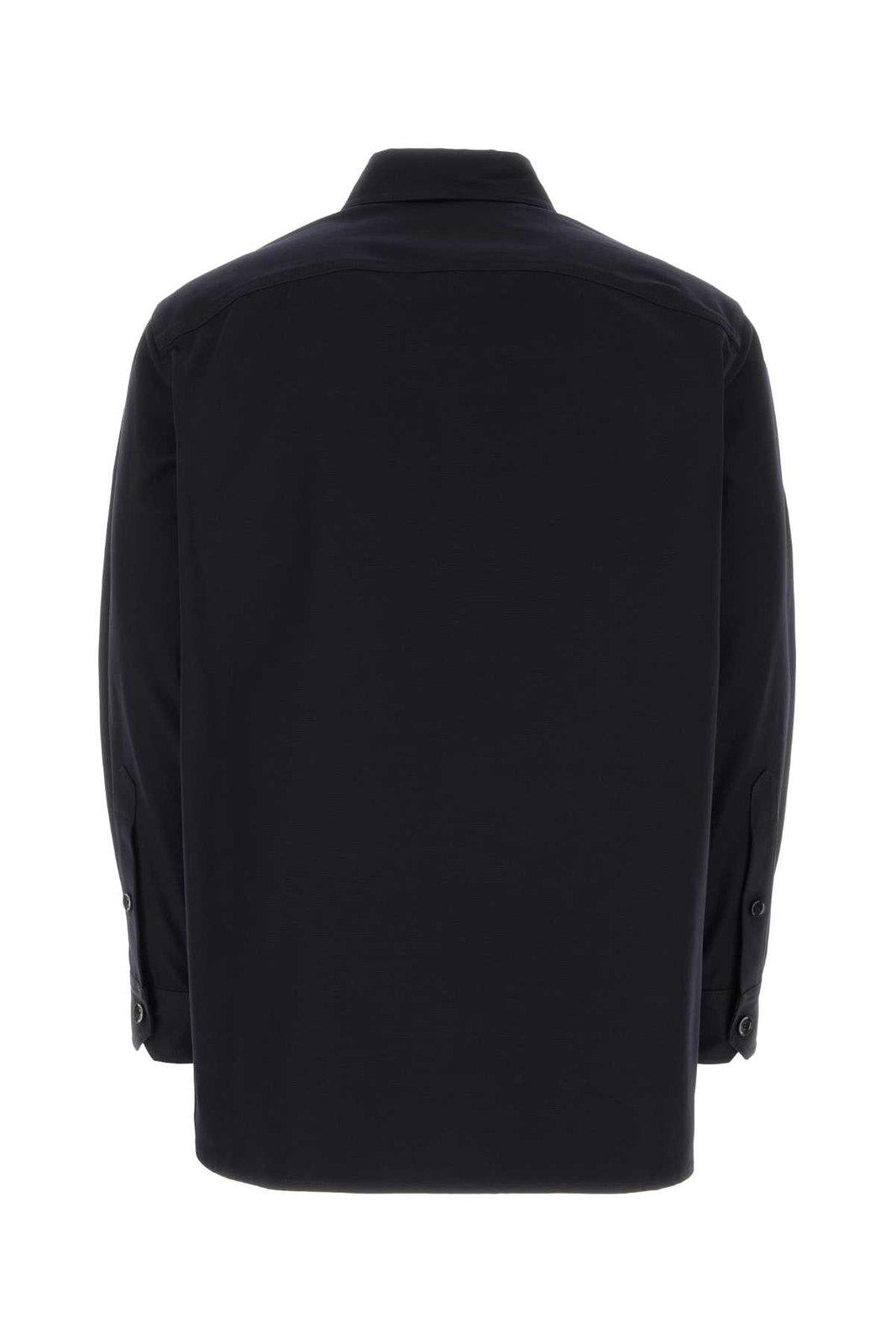 Valentino Rear Yoke Wool Blend Shirt In Navy