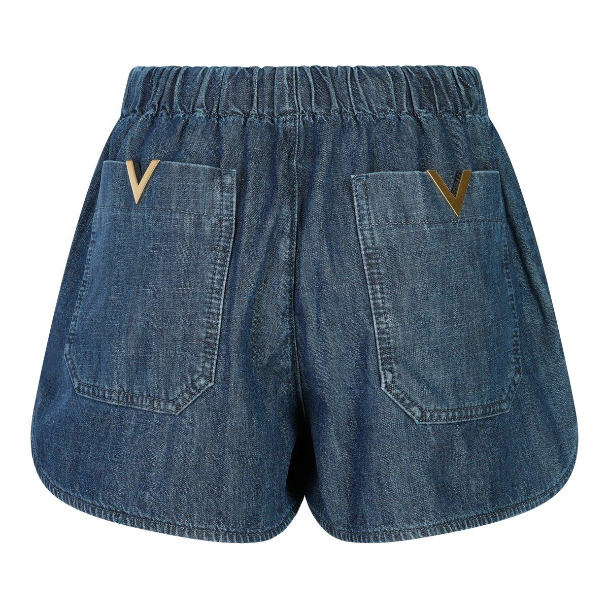Shop Valentino Drawstring Denim Shorts In Blue