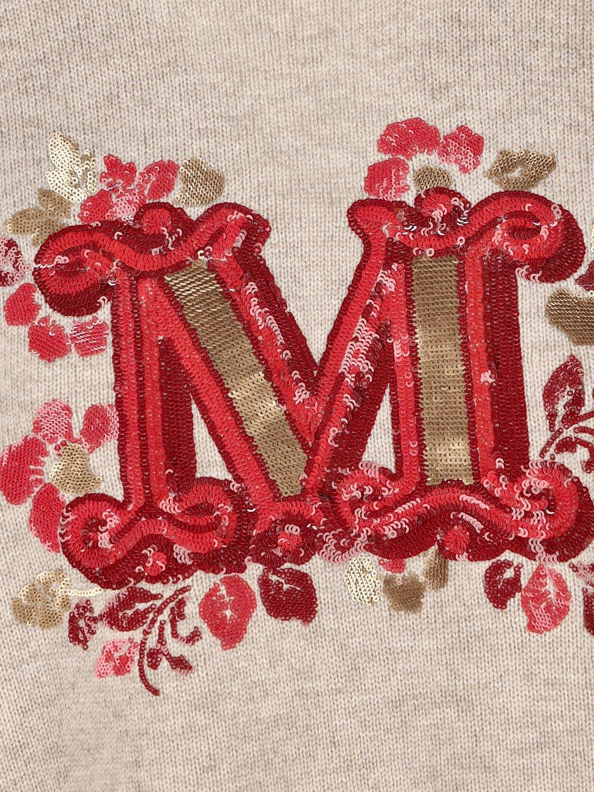 Max Mara Monogram Wool-blend Crewneck Sweater In Cacha Chiaro M