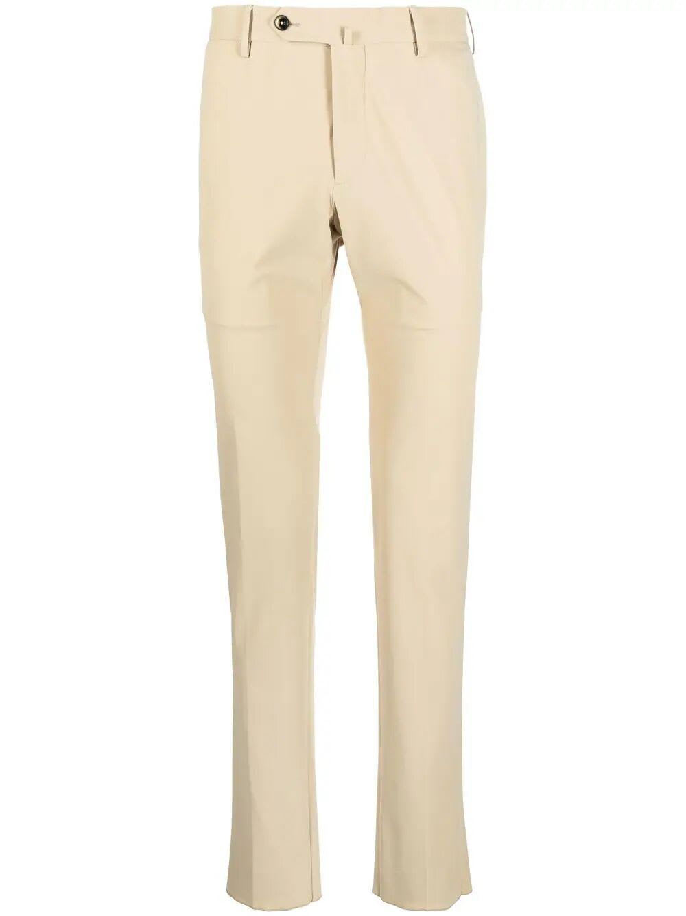 Shop Pt01 Organic Kitenic Summer Fabric Slim Flat Front Pants In Beige
