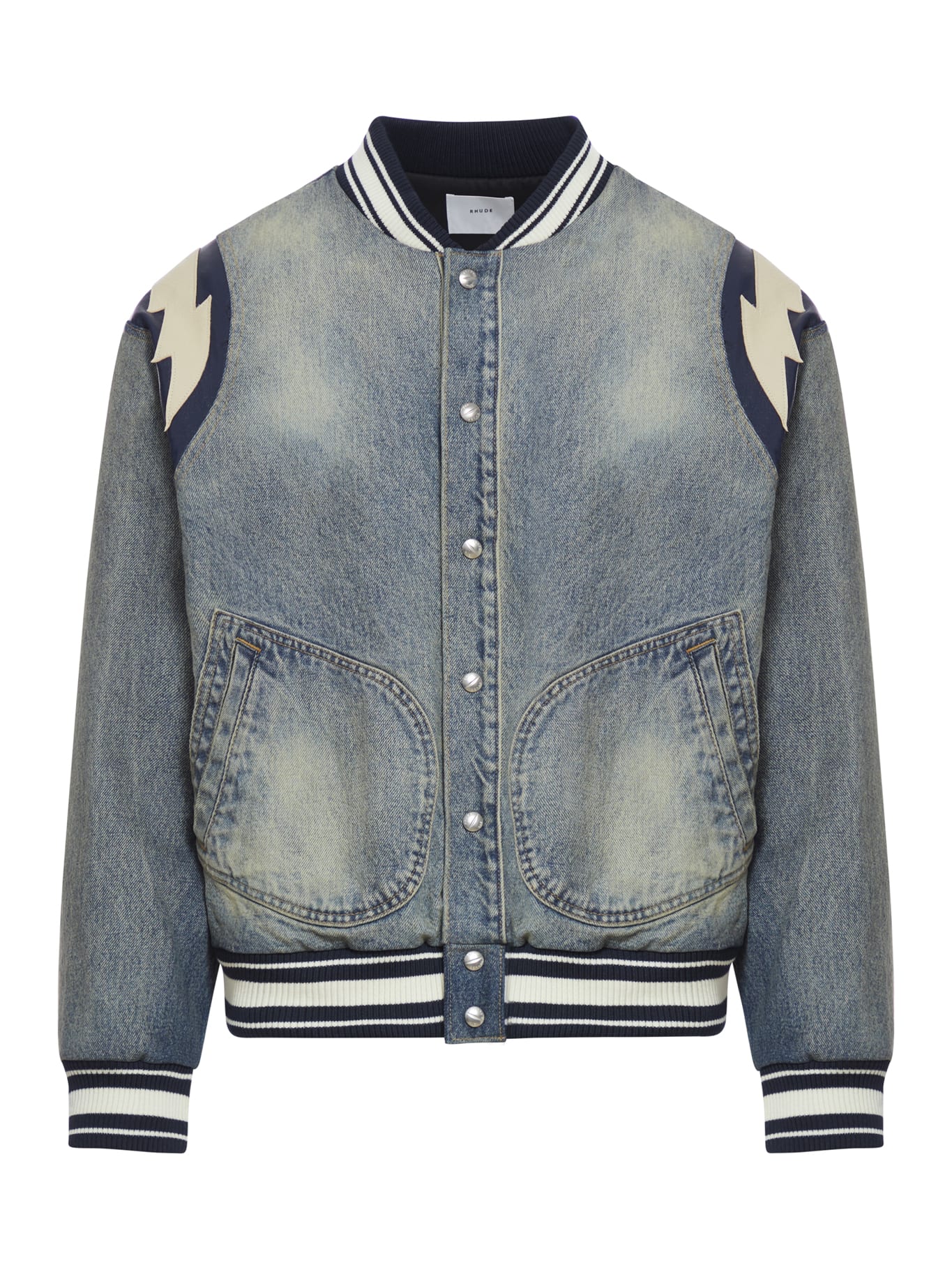 Rhude Blue Lightning Bomber Jacket In Dark Indigo