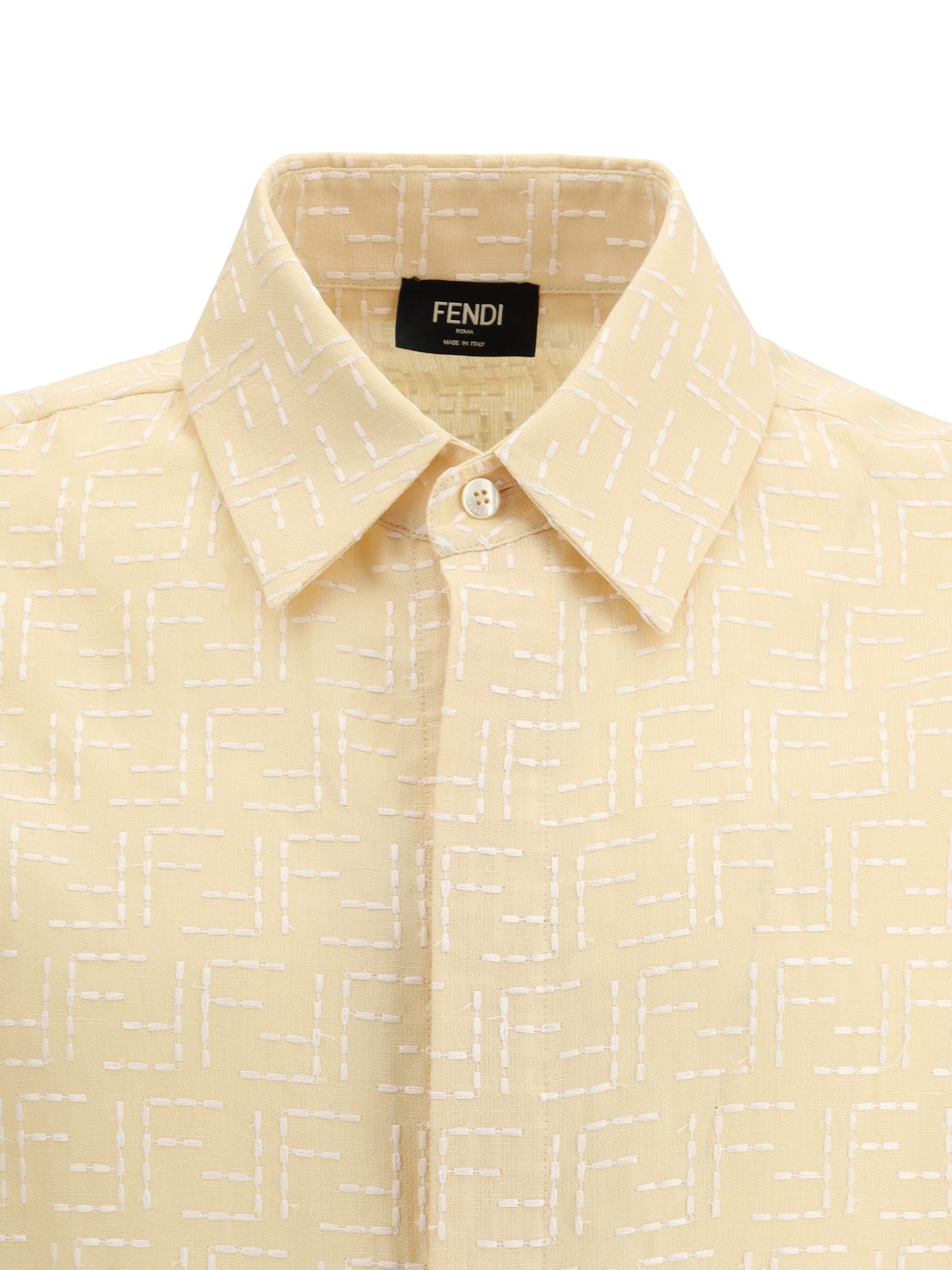 Fendi Men Jacquard Linen And Cotton Shirt With All-over Ff Embroidery In Pink