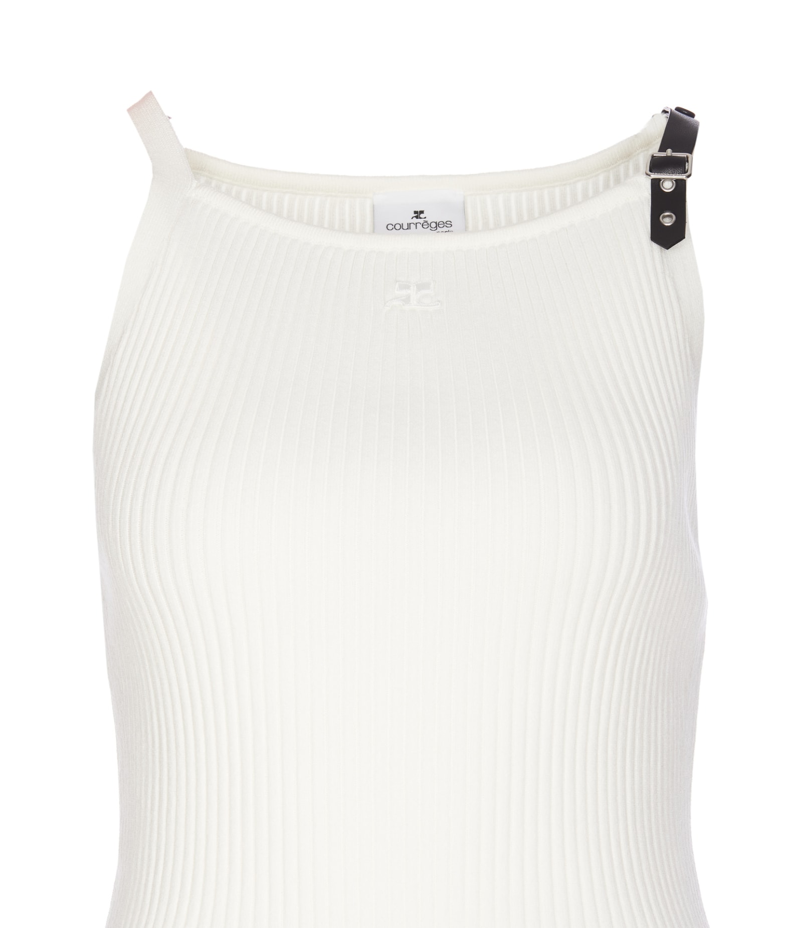Shop Courrèges Logo Knit Dress In White