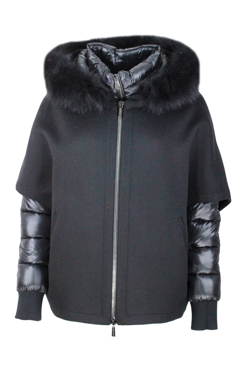 Shop Moorer 3-in-one Jacket Composed Of: Inner Duvet In Real Feathers And Outer Cape With Hood In Pure Cashmere  In Black