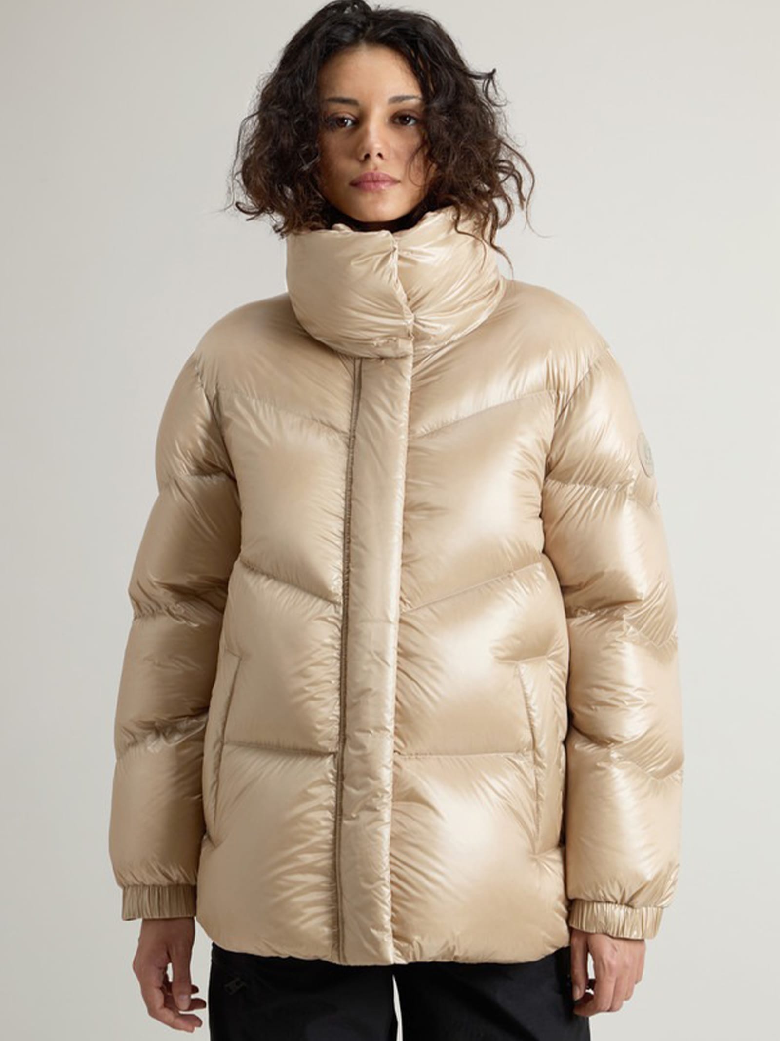 Shop Woolrich Womens Short Quilted Down Jacket In Oxford Tan