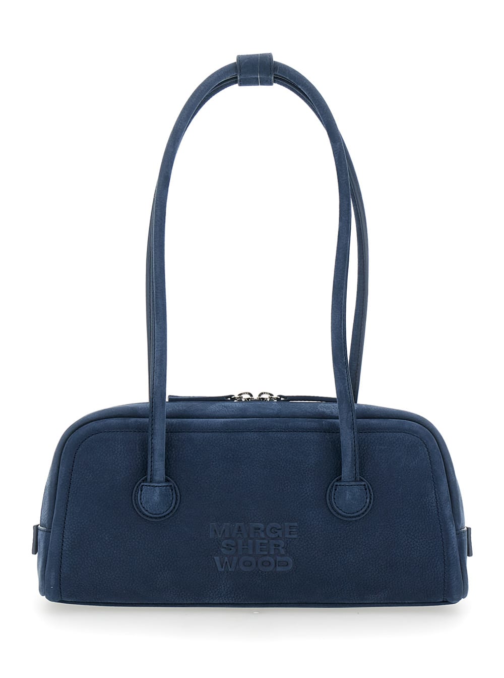 Blue Shoulder Bag With Logo Lettering On The Front In Soft Leather Woman