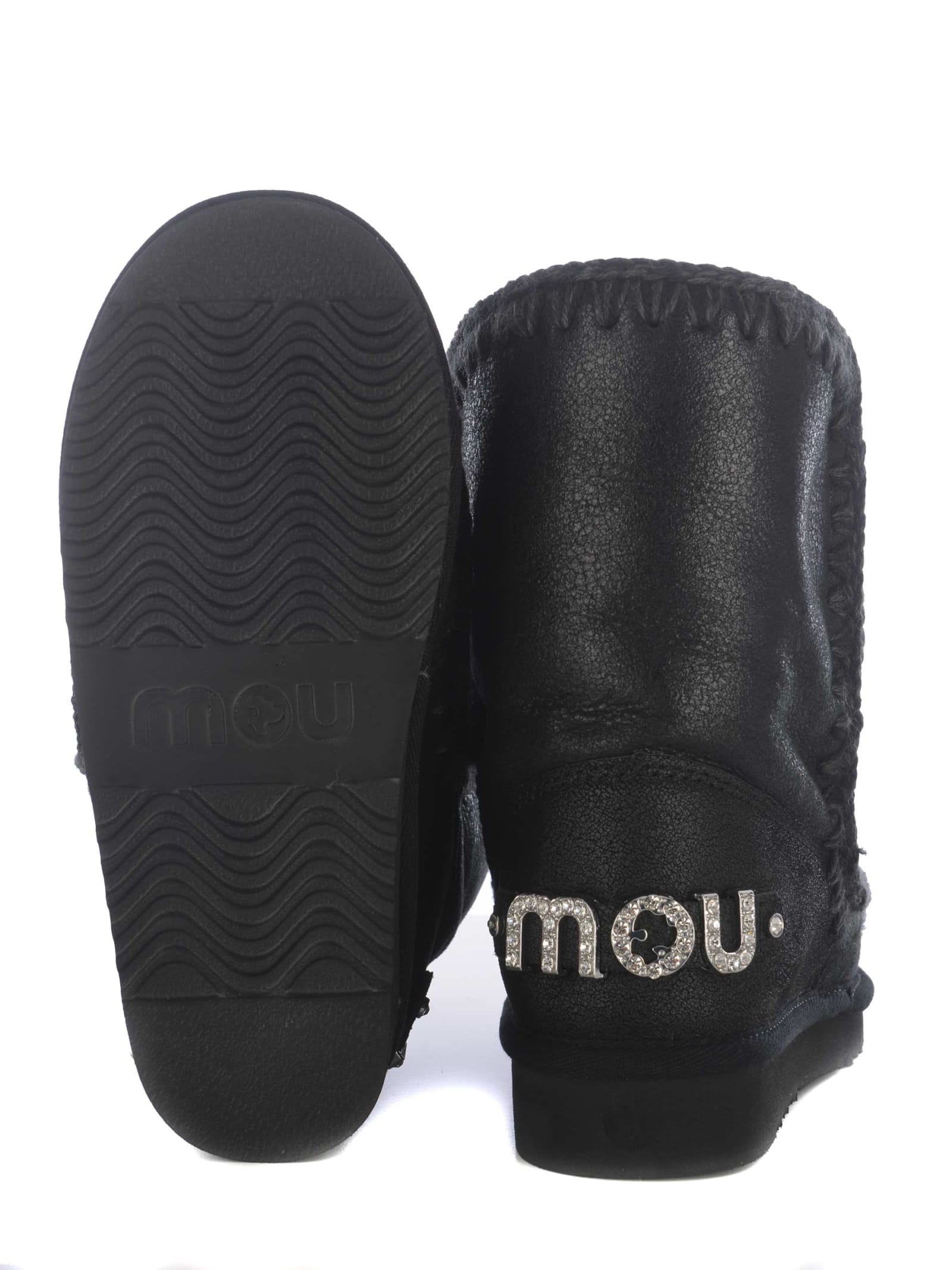 Shop Mou Boots  Eskimo24 Rhinestones Made Of Leather In Black