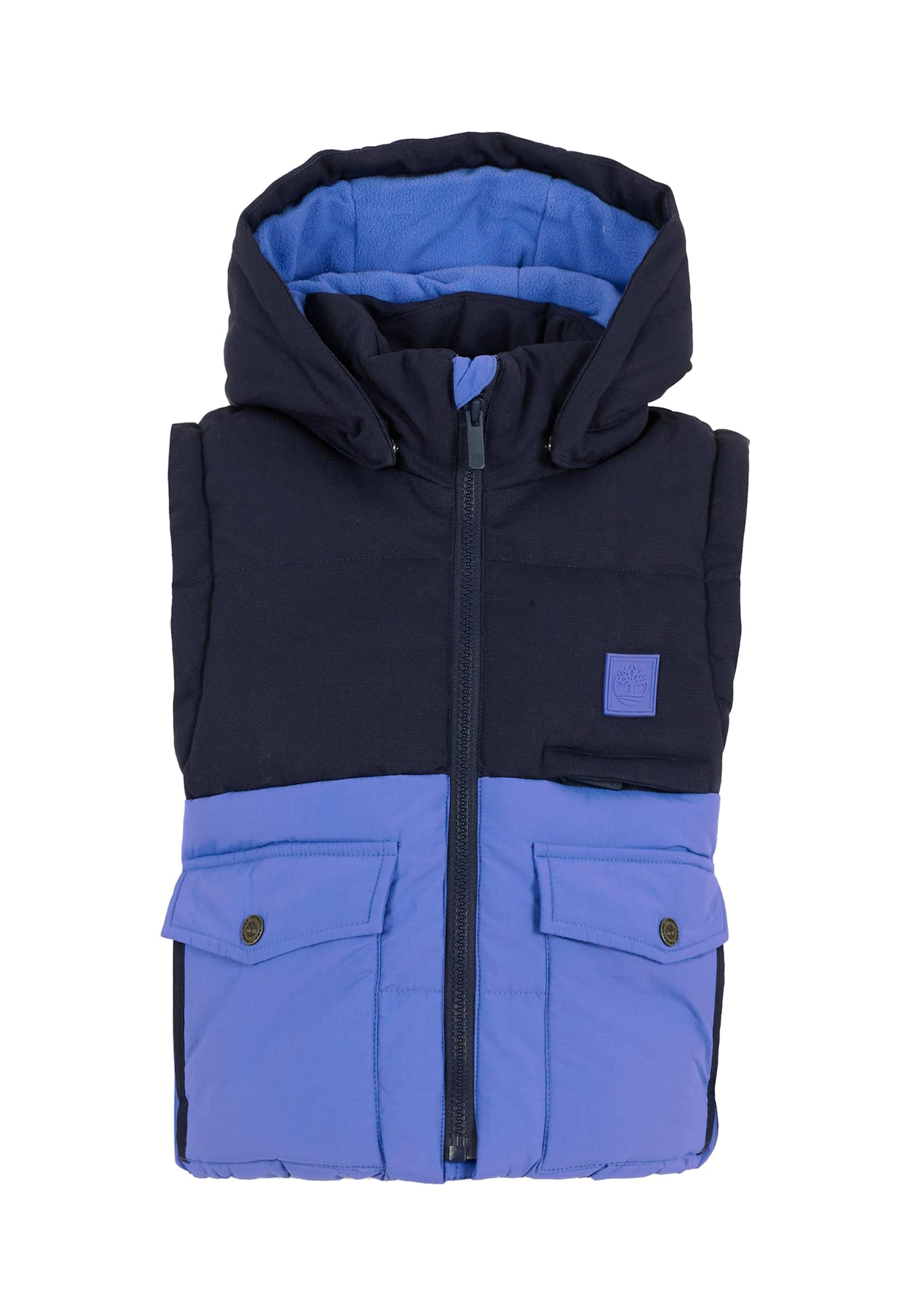 Timberland Blue Down Jacket For Boy With Patch In Blue