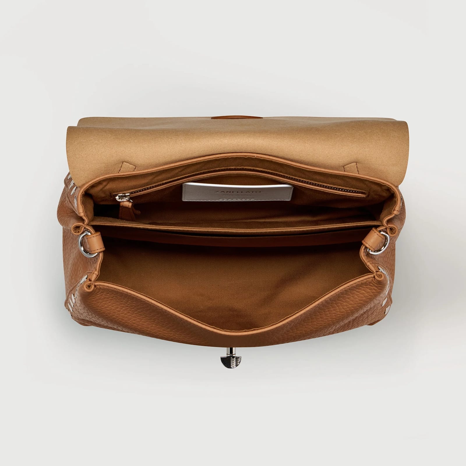 Zanellato Textured Leather Shoulder Bag With Flap Closure In Brown