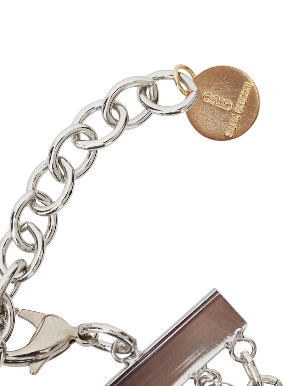 Silvia Gnecchi 'bandite' Silver-colored Necklace With Chain Design And Logo Pendant In Metallic