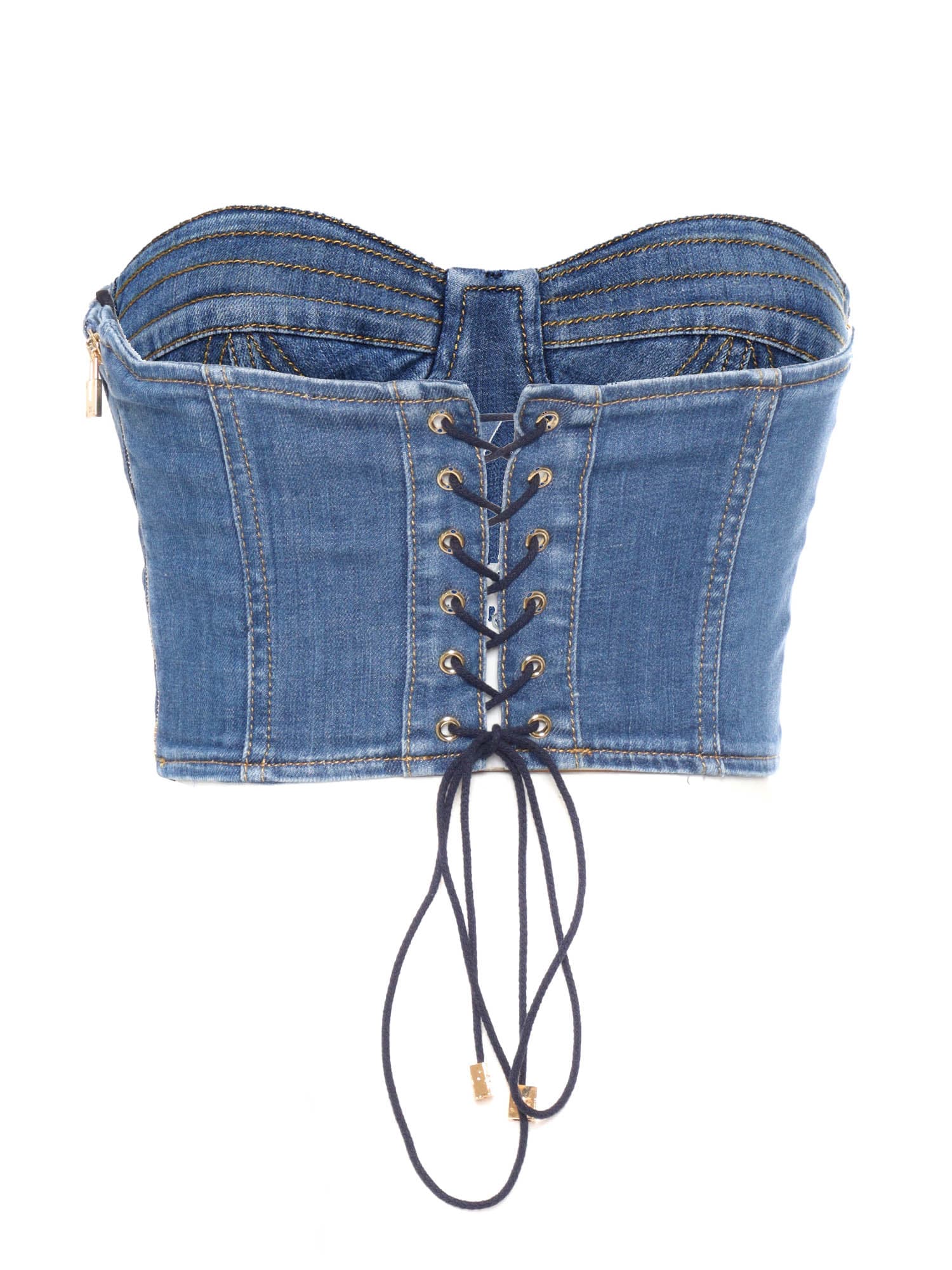 Elisabetta Franchi Denim Bustier Top In Blue