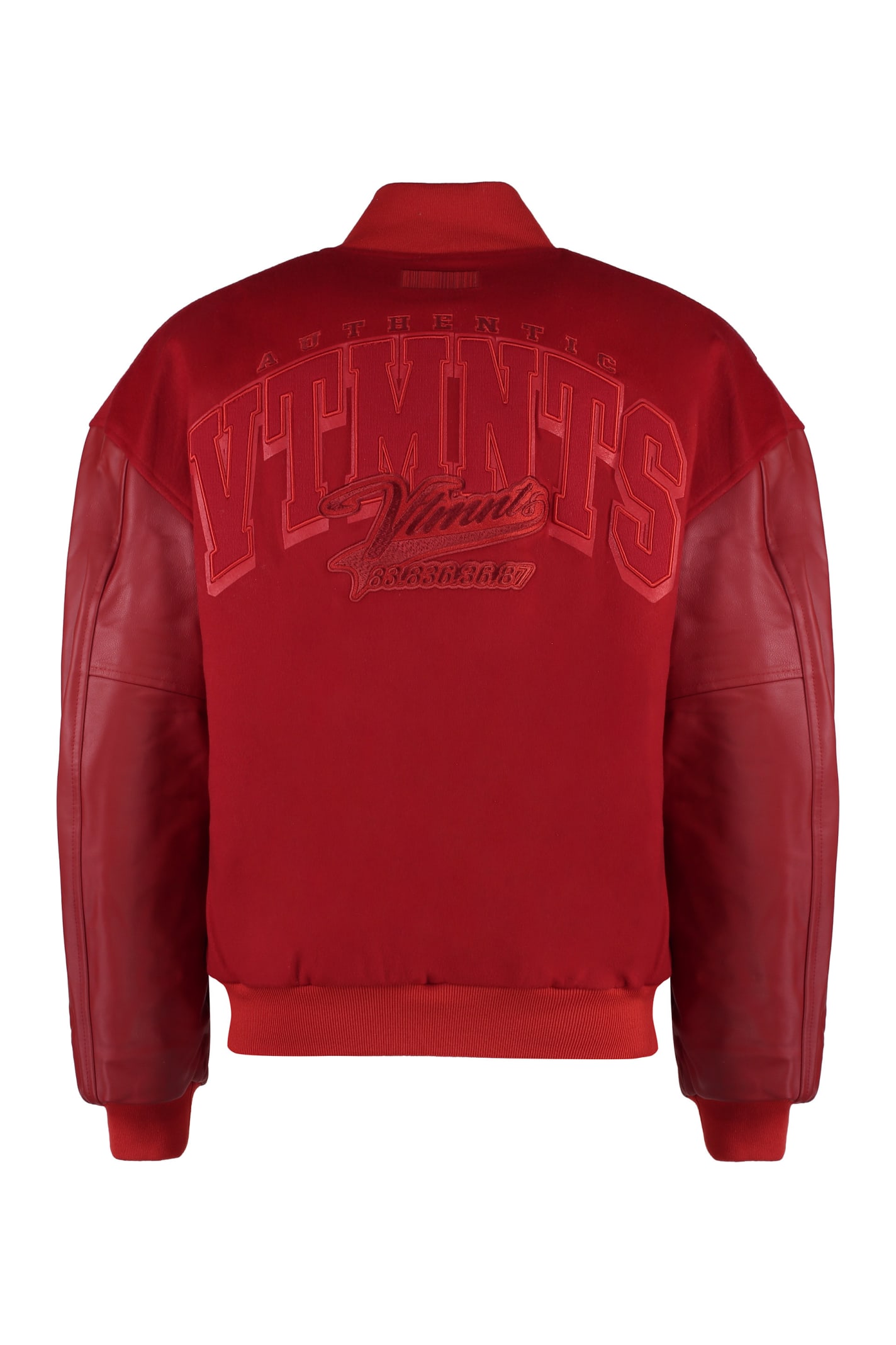 Shop Vetements Leather Sleeves Bomber Jacket In Red