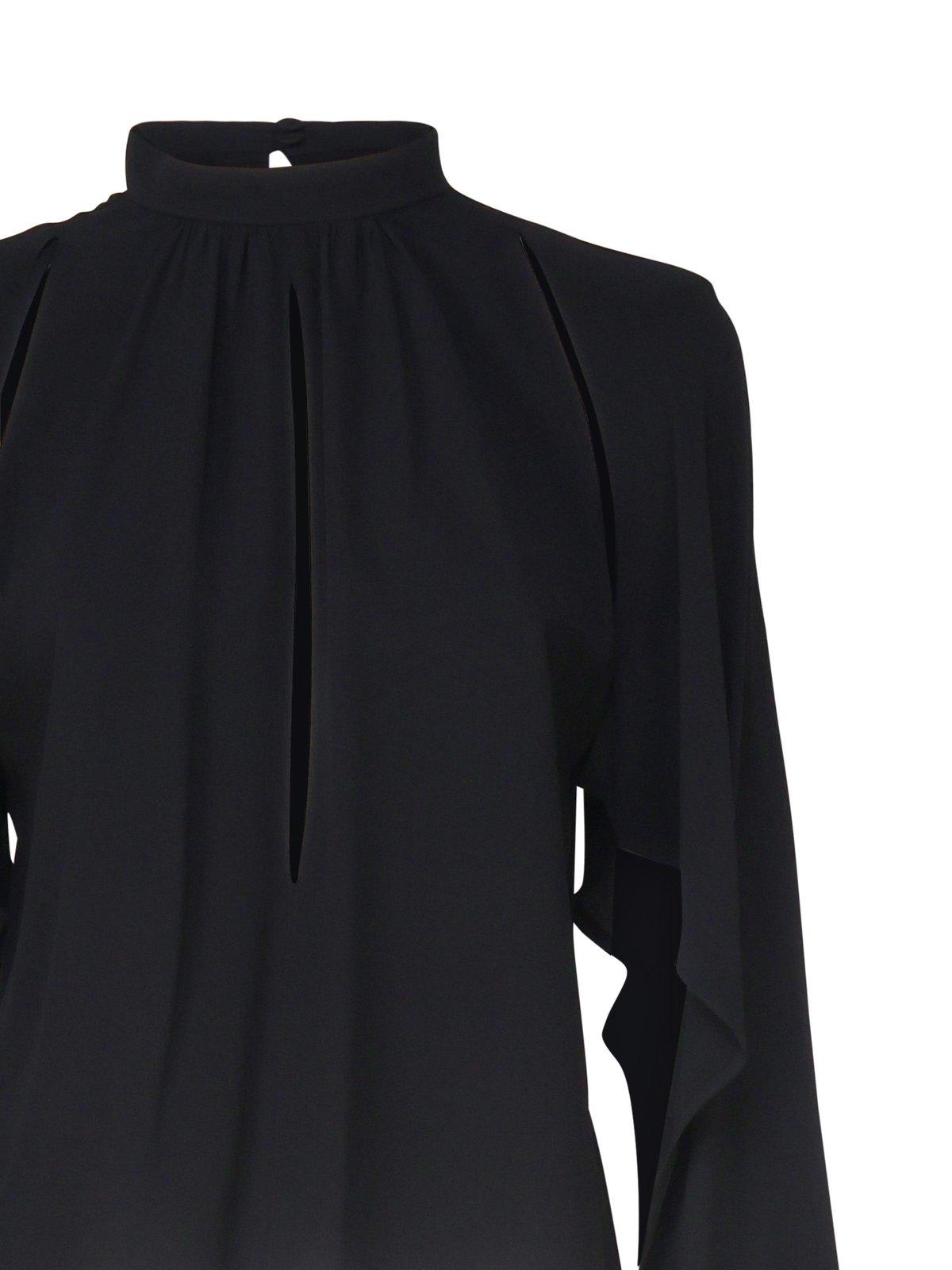 Shop Pinko Ruffled Sleeve Blouse In Nero Limousine