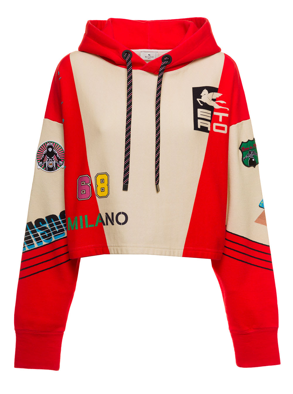 Etro Womans Multicolor Cotton Hoodie With Allover Patch Details