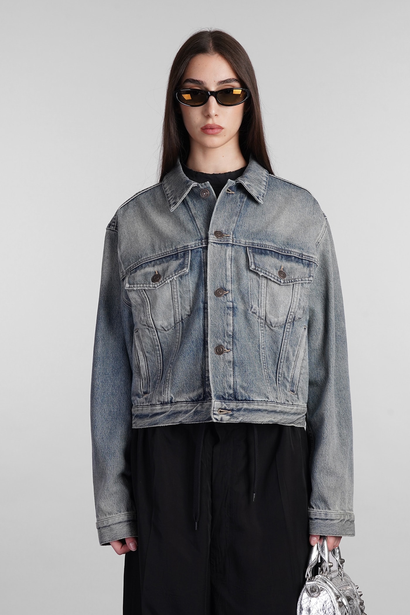 Shop Balenciaga Denim Jackets In Blue Cotton