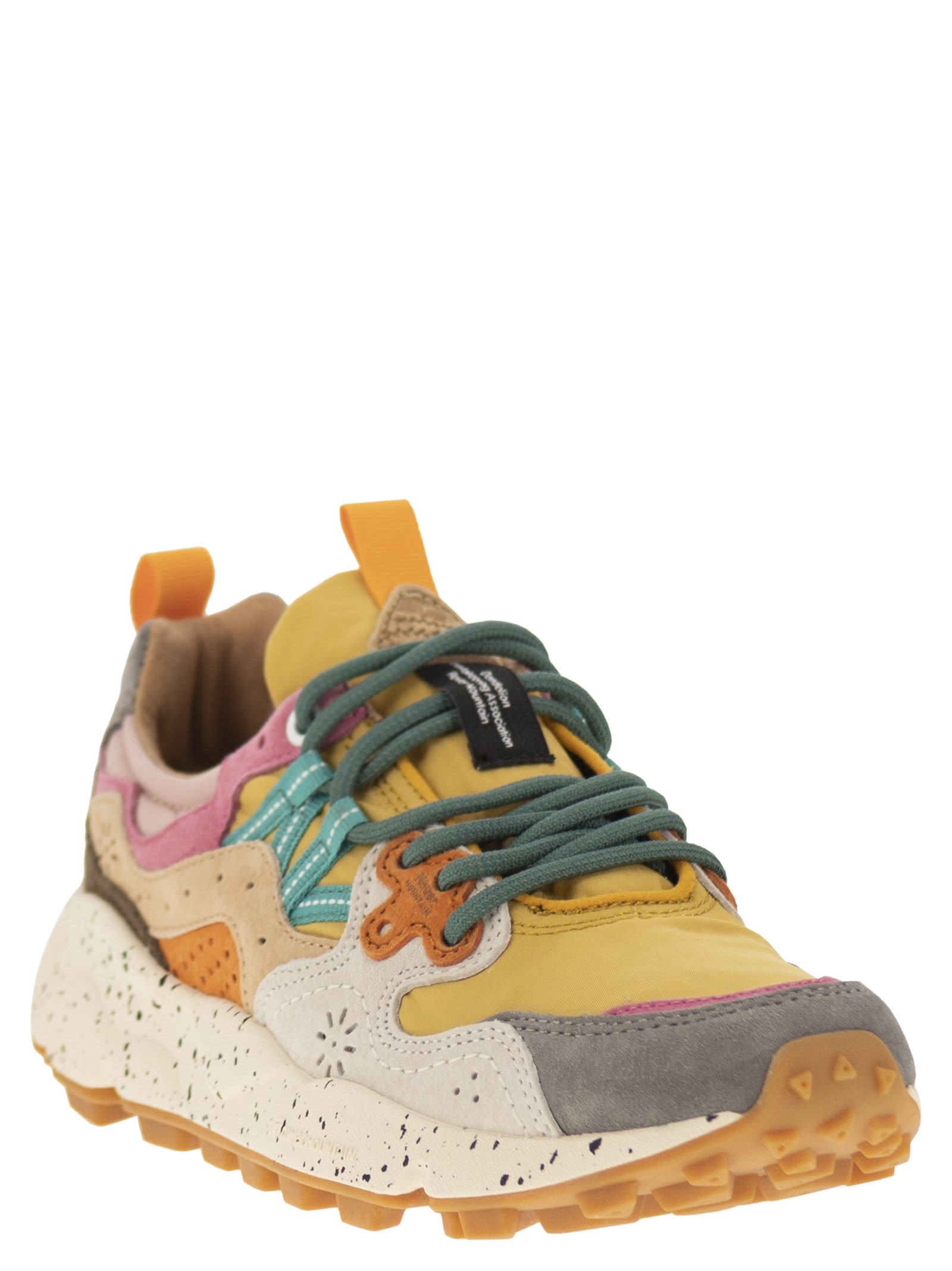 Shop Flower Mountain Yamano 3 - Sneakers In Suede And Technical Fabric In Yellow/grey