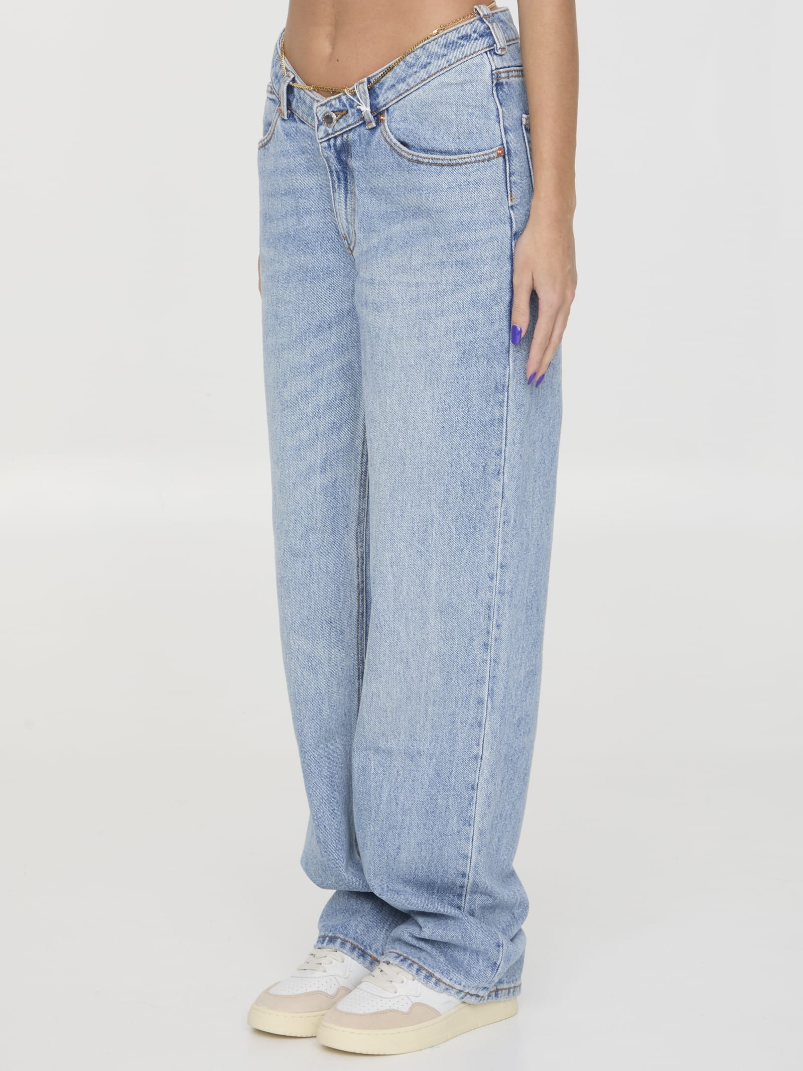 Shop Alexander Wang Denim Jeans With Nameplate In Blu Denim Chiaro