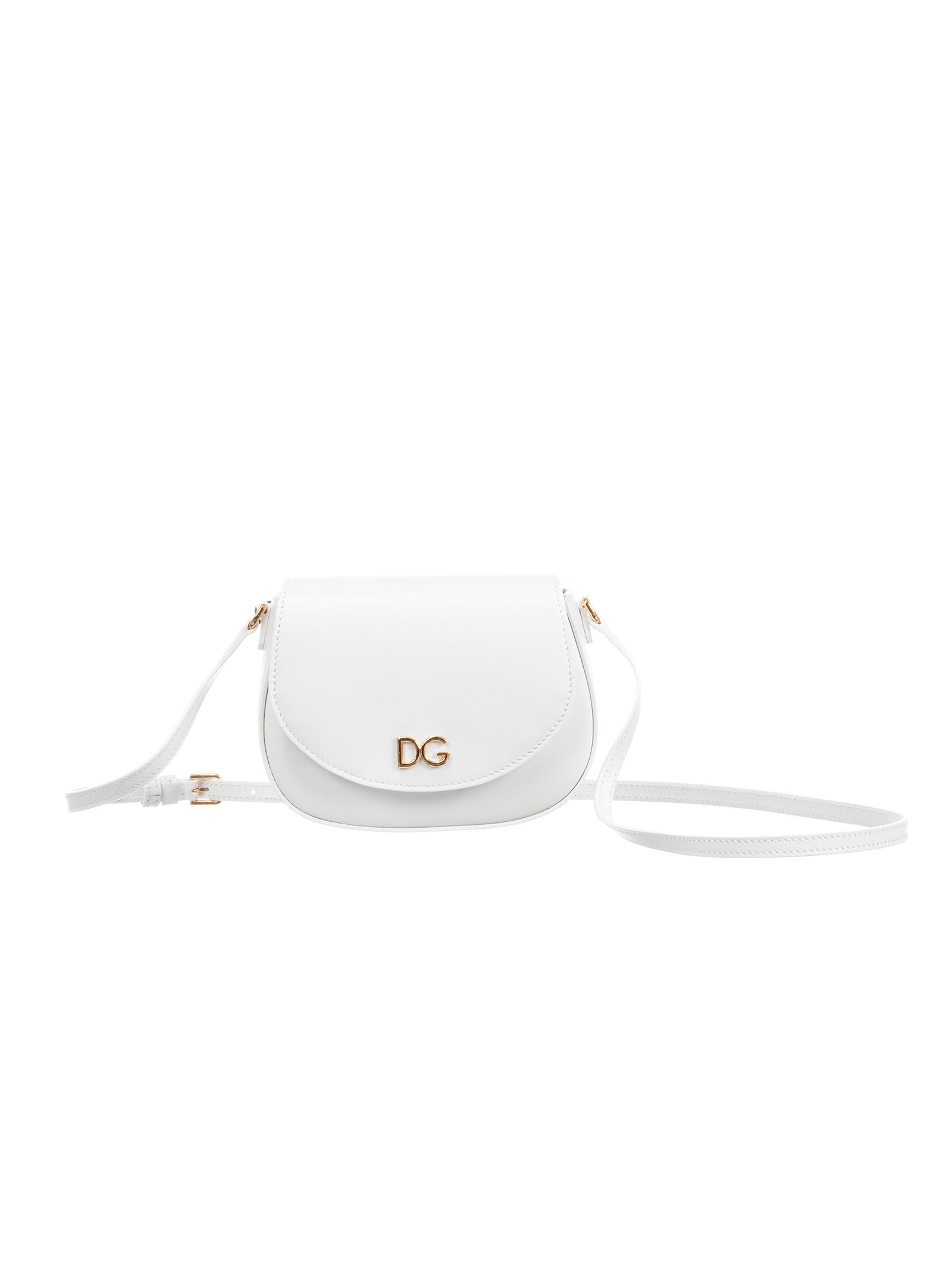 Dolce & Gabbana White Leather Handbag With Golden Details Dolce & gabbana Kids