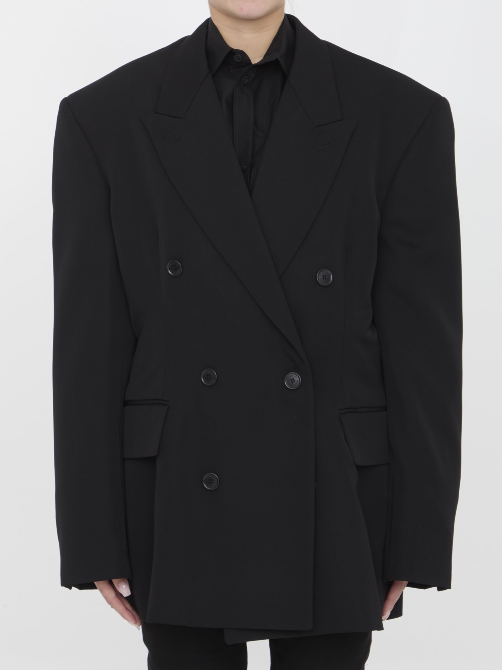 Shop Balenciaga Cinched Jacket In Black