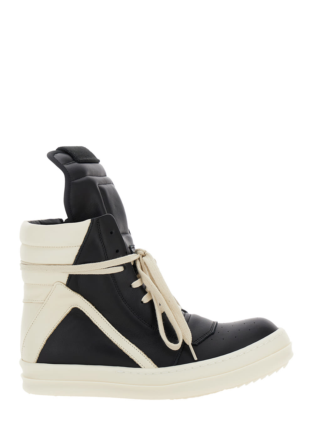 Shop Rick Owens Geo-basket Black Anche White High-top Sneakers With Contrasting Details In Leather Woman