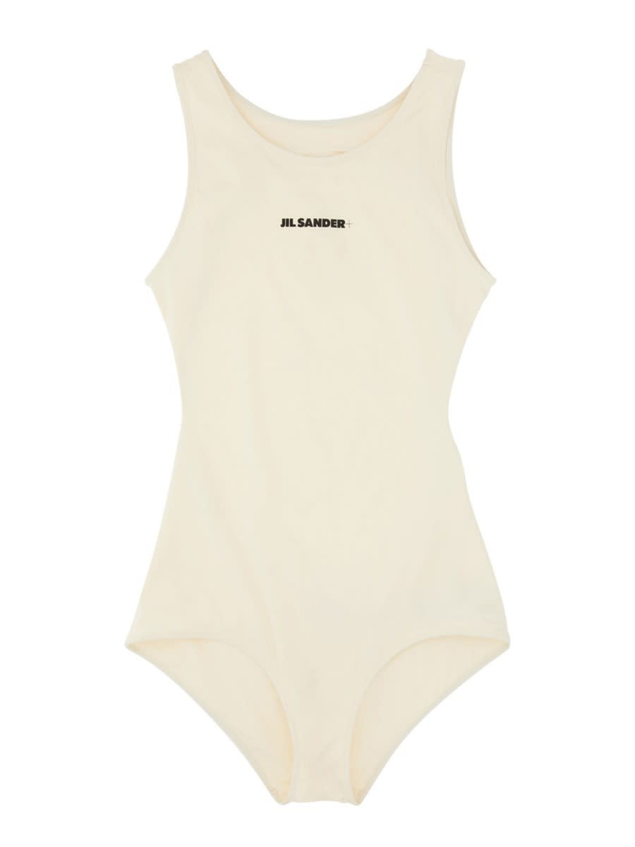 Jil Sander One Piece Swimsuit With Logo In White