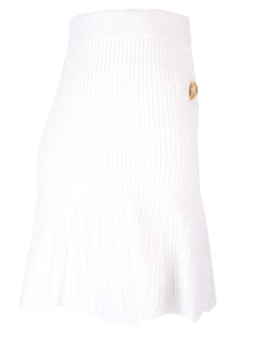 Shop Balmain Knit Skater Skirt In White