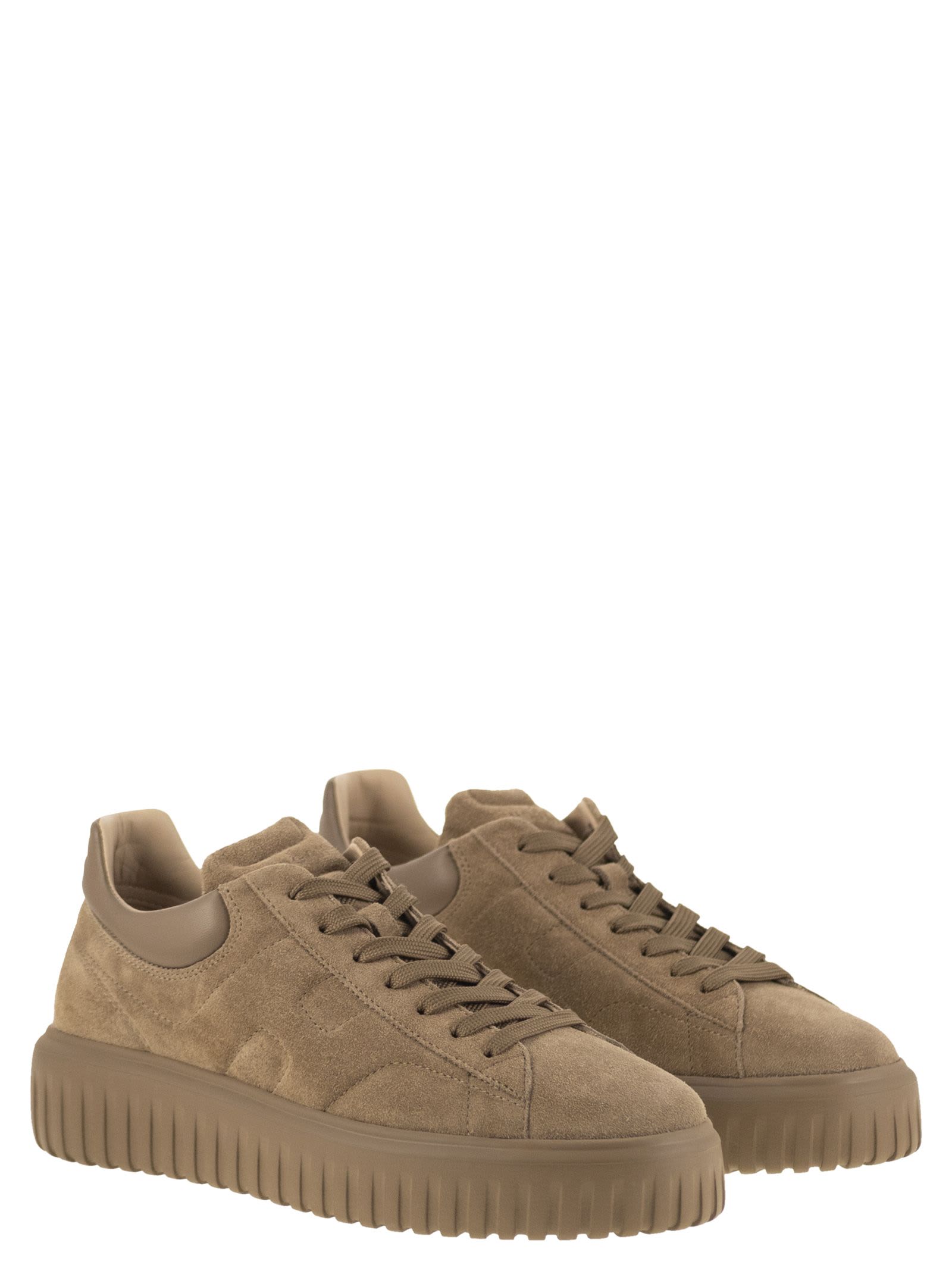 Hogan H Stripes Allacciato H Sneakers With Suede Upper And Rubber Sole In Brown