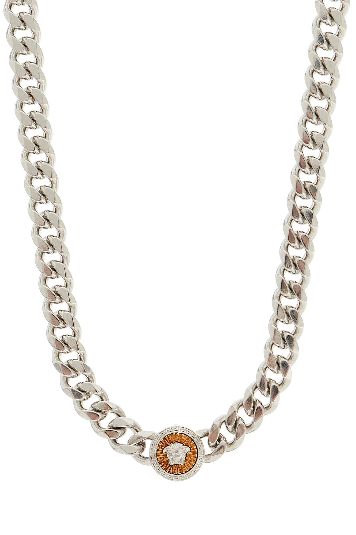 Shop Versace Medusa Chain Necklace With Pendant In  Gold-palladium (silver)