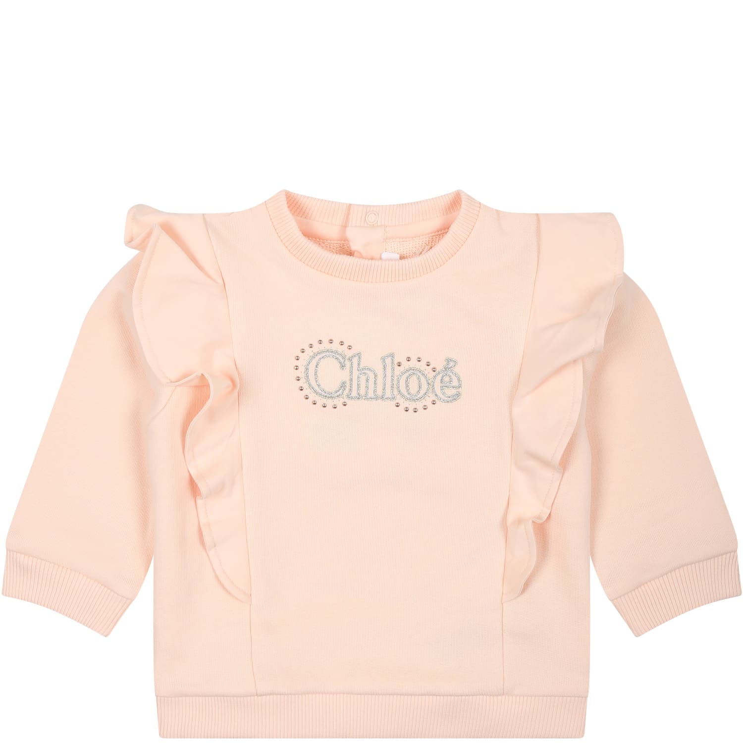 Shop Chloé Pink Sweatshirt For Baby Girl With Logo