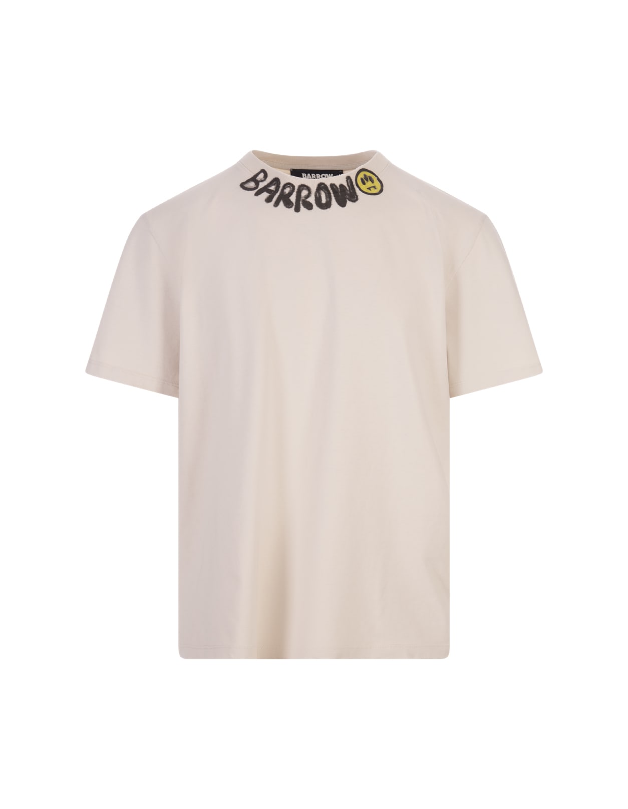 Barrow Dove T-shirt With Logo On Neck In Bianco