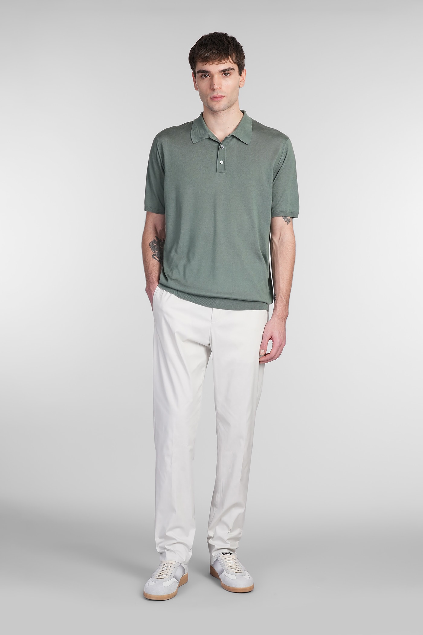 Roberto Collina Ribbed Collar Polo Shirt With Short Sleeves In Green