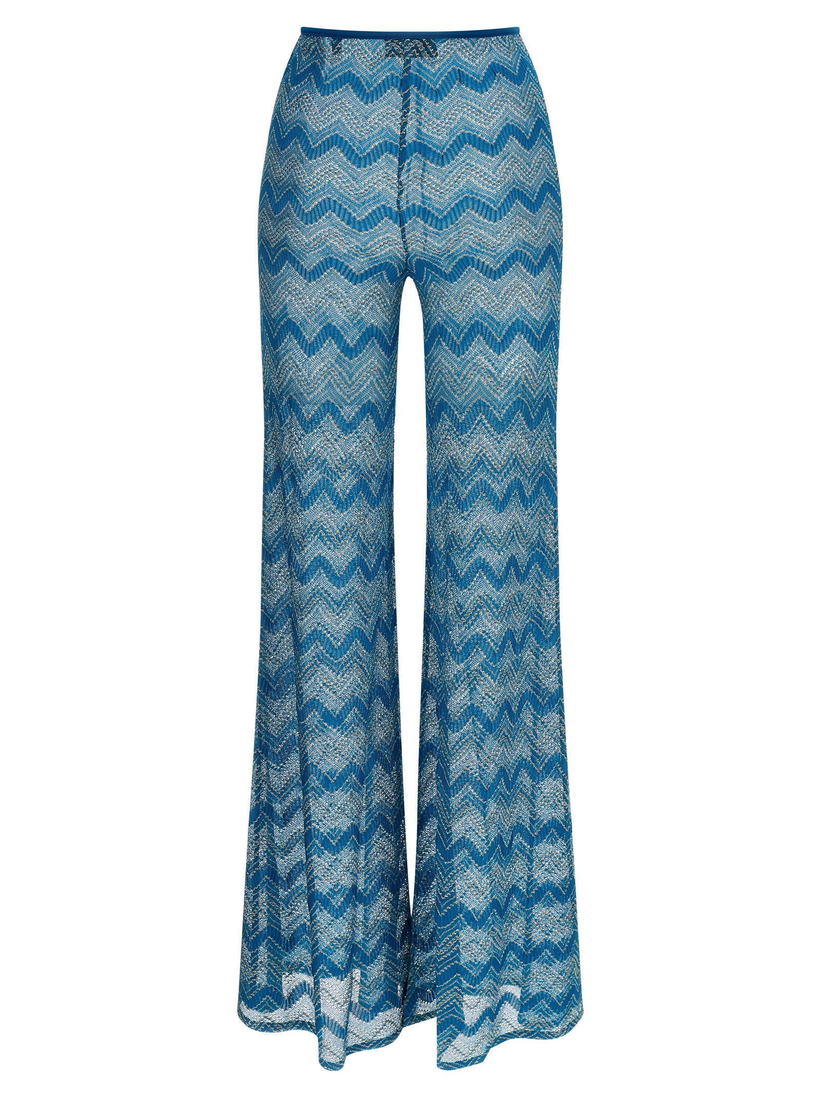 Missoni Zigzag Pattern Flared Pants In Semi-transparent Viscose In Blue