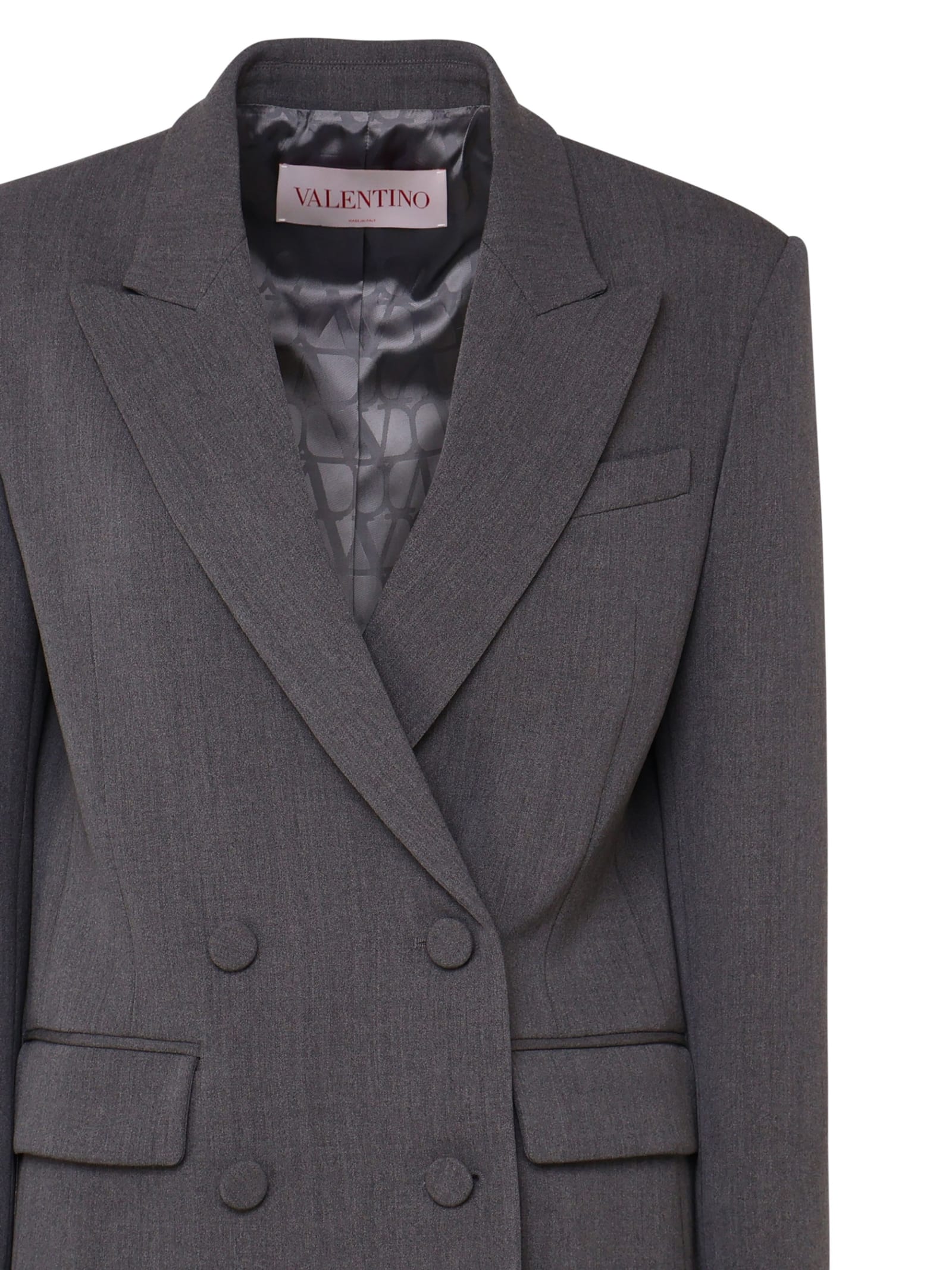 Shop Valentino Long Blazer In Virgin Wool In Grey