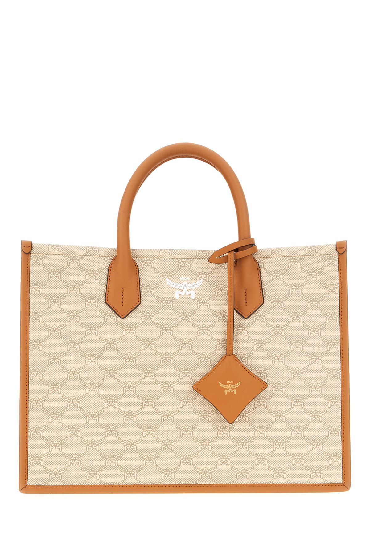 Shop Mcm Printed Synthetic Leather Medium Himmel Shopping Bag In I90