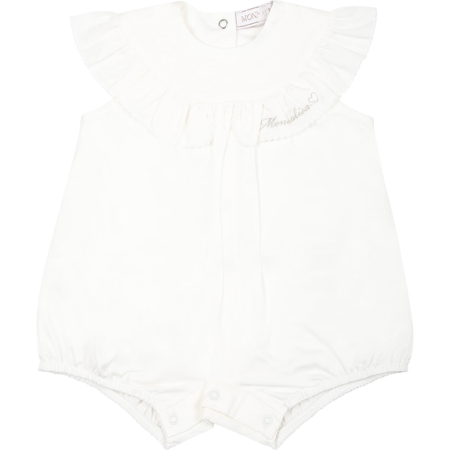 Monnalisa Ivory Romper For Baby Girl With Logo