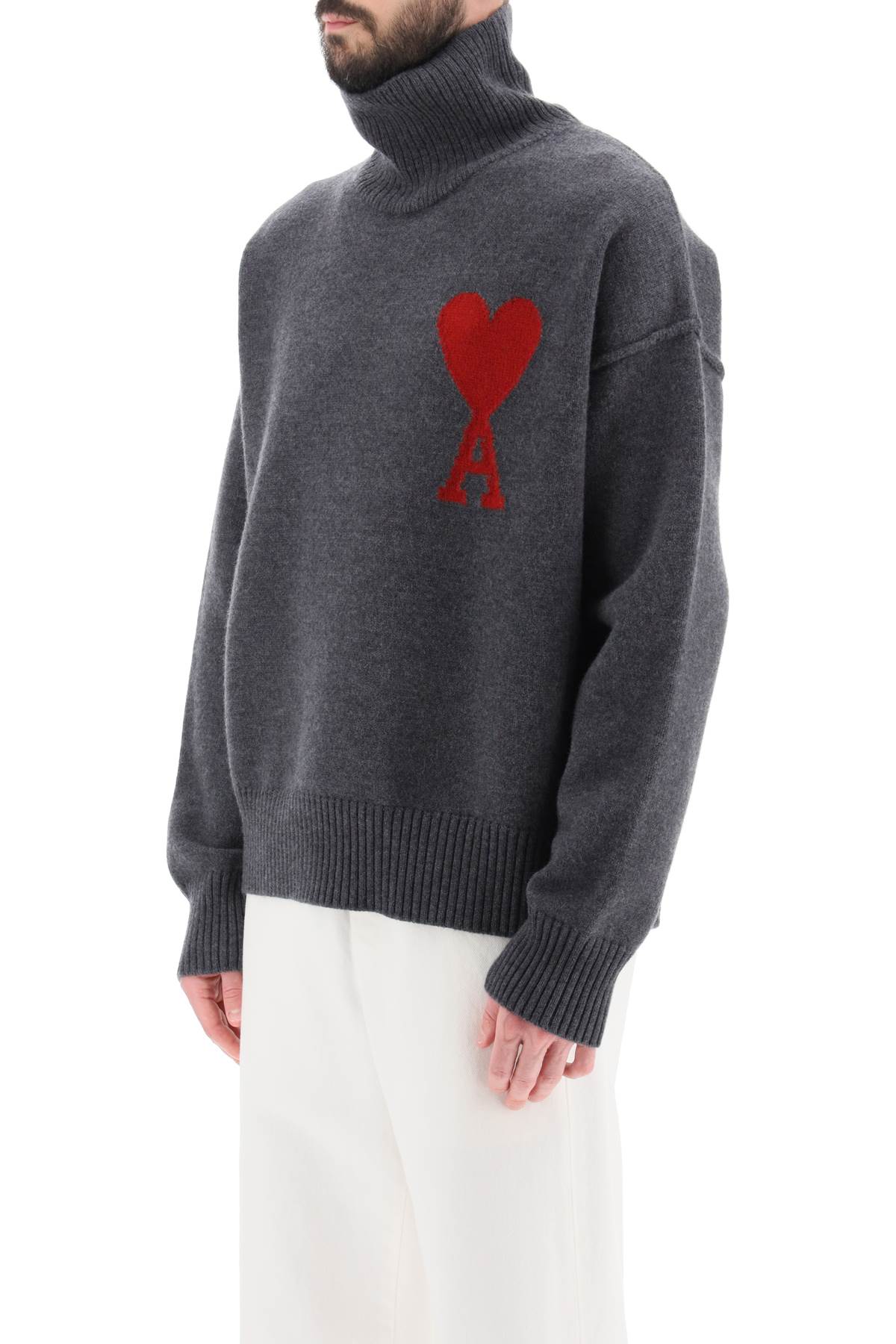 Ami Alexandre Mattiussi Ami Paris Grey Turtleneck Sweater Ami De Coeur Men In Gray