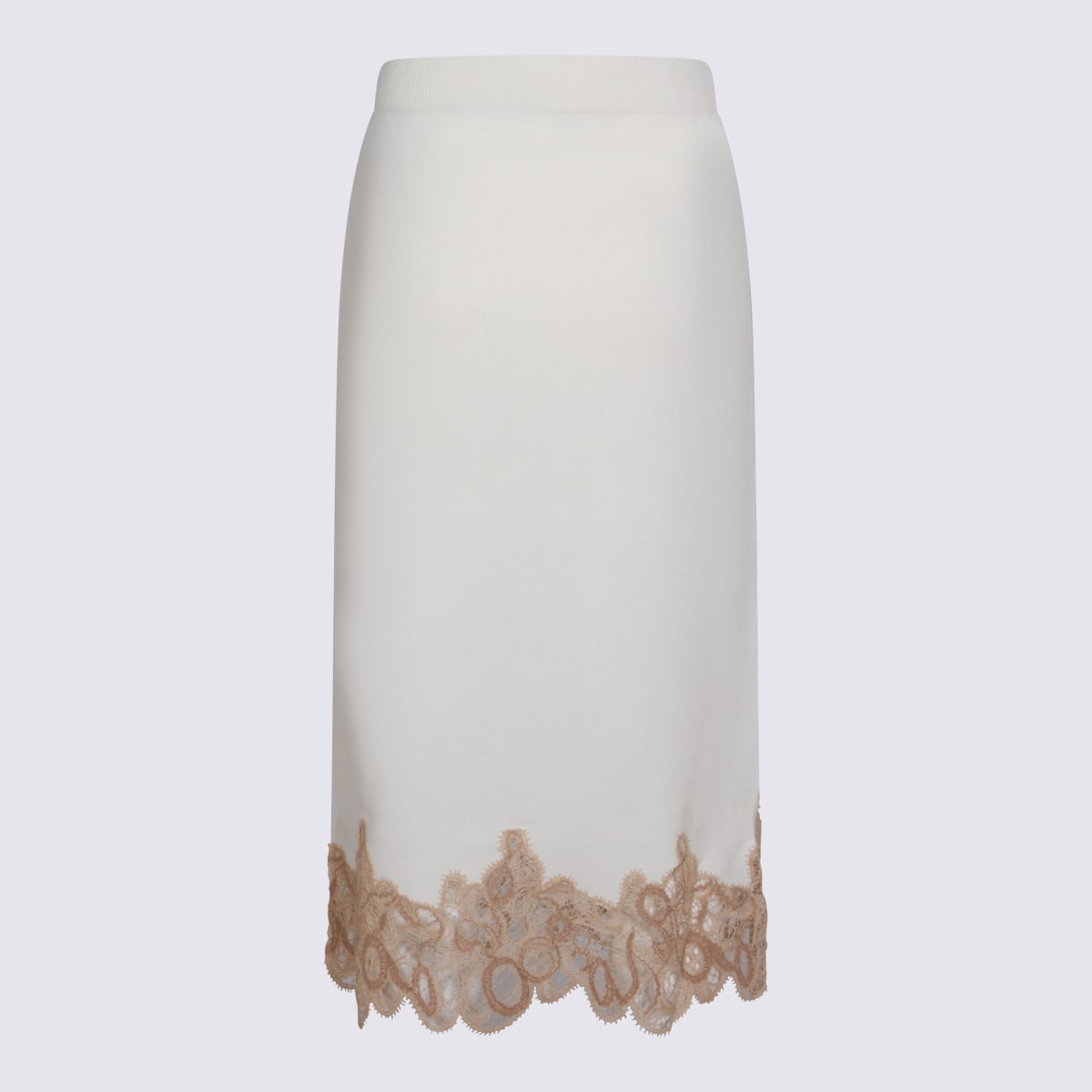Fabiana Filippi Platinum Wool Blend Lace Band Pencil Skirt In White